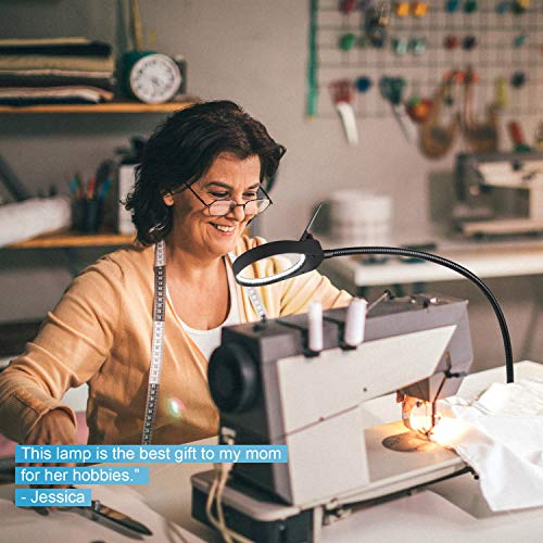 Dimmable Magnifying Glass Lamp with Clamp, LANCOSC Ultra Bright Lighted Real Glass Magnifier with 23" Flexible Gooseneck - Adjustable LED Light for Reading, Crafts, Hobbies, Tasks, Close Work (Black) - Thumbnail 6