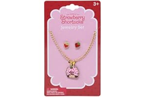 HER Strawberry Shortcake Jewelry Set for Kids, Character Pendant Necklace with Strawberry Earrings, Ages 3+