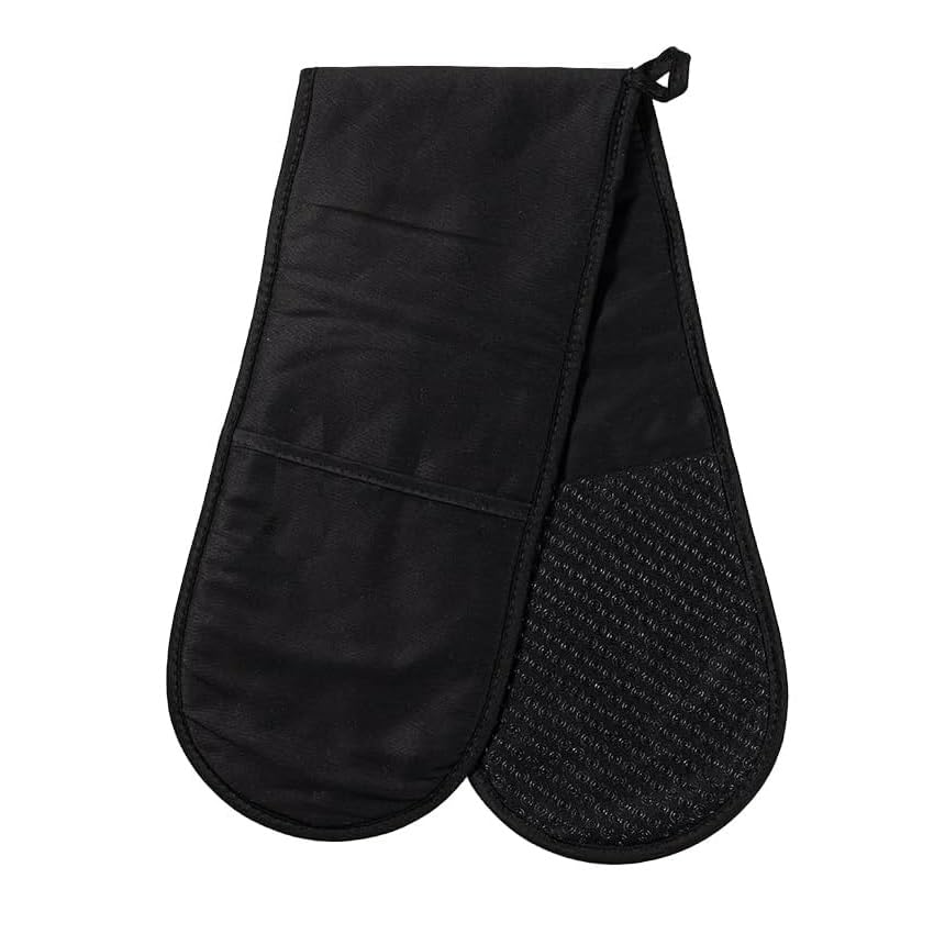 KOMUNJ Black Oven Gloves Double for Extra Protection, Maximum Heat Resistant Protection, Double Oven Mitt With Silicone Non-slip Design, Machine Washable Thick Oven Glove Home & Kitchen Accessories