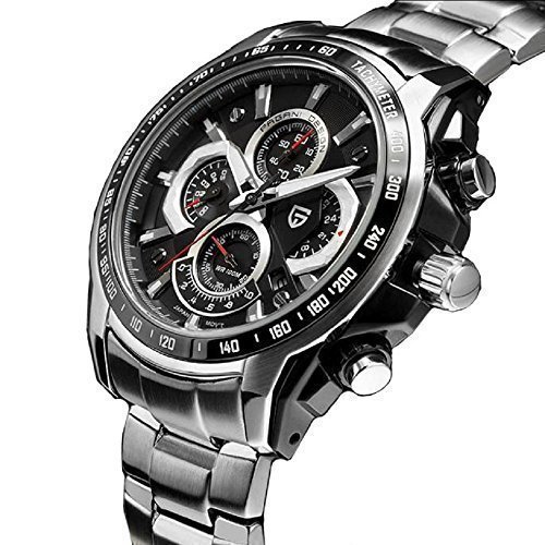 PAGANI DESIGN Business Men's Fashion Multi-function Black Dial Steel Band Quartz Movement Wrist Watch