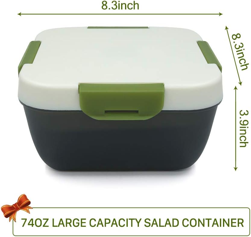  | Rassody 74 OZ Salad Container To Go for Lunch with Ice Pack, Dressing Cup and 4 Compartments for Salads Toppings, Snacks, Fruits, Built-In Fork, Large Mixing Bowl, Leak-Proof, Reusable and BPA-Free: Salad Bowls