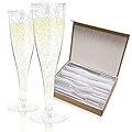 Plastic Champagne Flutes Disposable - 100 Pack | Silver Glitter Plastic Champagne Glasses for Parties | Glitter Clear Plastic Cups | Plastic Toasting Glasses | Wedding Party Bulk Pack