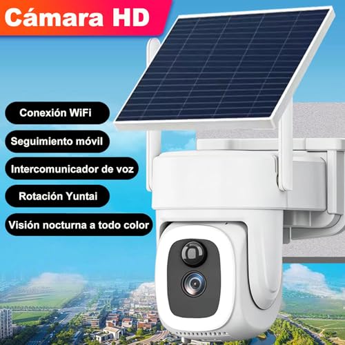HJDWQN Solar Camara de Seguridad WiFi Exterior, 2.4G 4K HD Cámara para Exteriores Inalámbrica, Alimentado por Energía Solar, Cámara de Seguridad Solar con Visión Nocturna y Audio Bidireccional