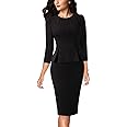 VFSHOW Womens Pleated Crew Neck Peplum Work Business Office Bodycon Pencil Sheath Dress