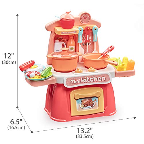 Elovien 26PCS Kitchen Playset with Realistic Sound and Light, Mini Play