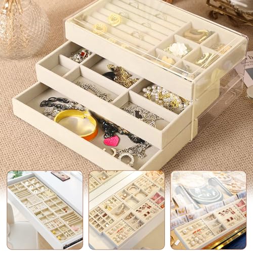 6 Velvet Jewellery Trays for Drawers for Storing/Displaying Jewellery, Jewellery Storage Drawer with 6 Different Styles, Jewellery Storage Tray for Ring/Necklace/Bracelet (Beige)