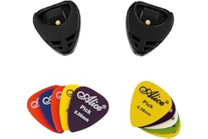 Guitar Pick Holders with Guitar Picks – Adhesive Mount, Assorted Thickness Picks for Electric, Acoustic, Bass, and Ukulele (2