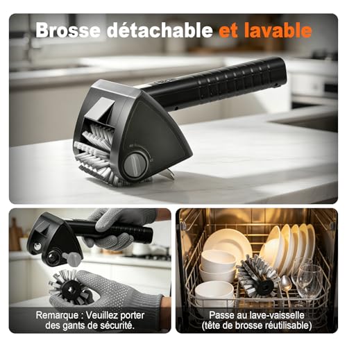 Electric Barbecue Brush, Cordless BBQ Cleaning Brush, 4000 mAh Battery, 304 Stainless Steel Brush Head, BBQ Grill, 2 Speed, Autonomy 90 Min, Waterproof, LED Light, Men's Gift