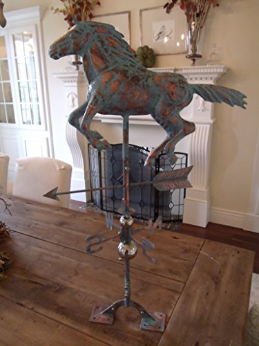 Furniture Barn USA Large Handcrafted 3D 3- Dimensional Running Horse Weathervane Copper Patina Finish