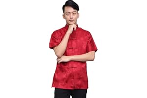 BLINGLAND Chinese Tang Suit Traditional Uniform Short Sleeve Top Kungfu Shirt for Men