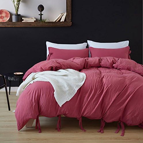 Egyptian Quality Vibrant Stone Washed Microfiber Burgundy Duvet Cover Queen Size 3 Pcs Set (1 Duvet Cover, 2 Pillowcases) - Soft Comforter Cover Quilt Case Hypoallergenic - Solid Bedding