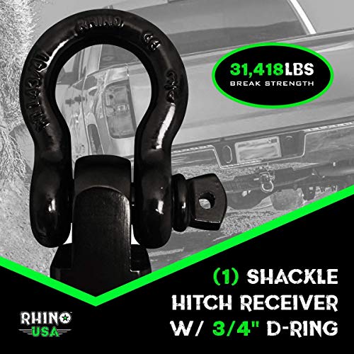 Rhino USA Shackle Hitch Receiver (Fits 2" Receivers) Best Towing Accessories for Trucks, Jeep, Toyota & More - Connect Your Rhino Tow Strap for Vehicle Recovery, Mounts to 2" Receiver Hitches - Image 3