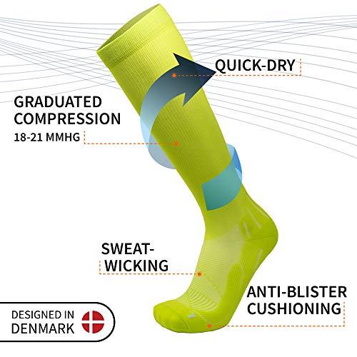 Graduated Compression Socks (Neon yellow/Light blue 1 Pair, US Women 11-13 // US Men 9.5-12.5)