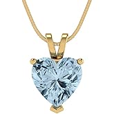 Clara Pucci 14K Yellow Gold Plated Solitaire 16" Box-Chain Necklace - Sterling Silver 2ct Heart Cut Aquamarine Pendant