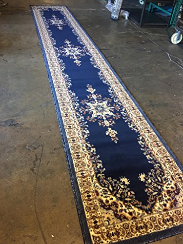 Traditional Persian Area Rug Dark Navy Blue Design 510 (31 inch X 15 feet 8 inch)