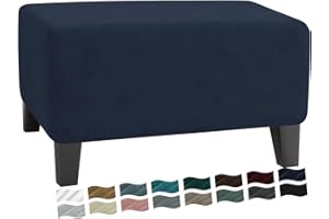 MAXIJIN Velvet Ottoman Slipcover Small Stretch Square Rectangle Footstool Slipcover Folding Storage Ottoman Covers for Living Room with Elastic Bottom (Ottoman Small, Navy Blue)