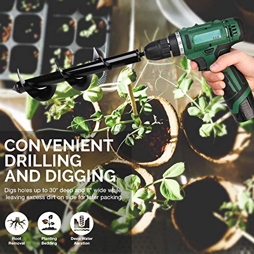 Watbro Garden Planter Tool, Hex Drive Drill, Rust-Proof Rapid Planter, Bulb Plant Auger, Umbrella Post Hole Digger for 3''8''/8cm x 25cm Steel Bulb Auger Drill Bit