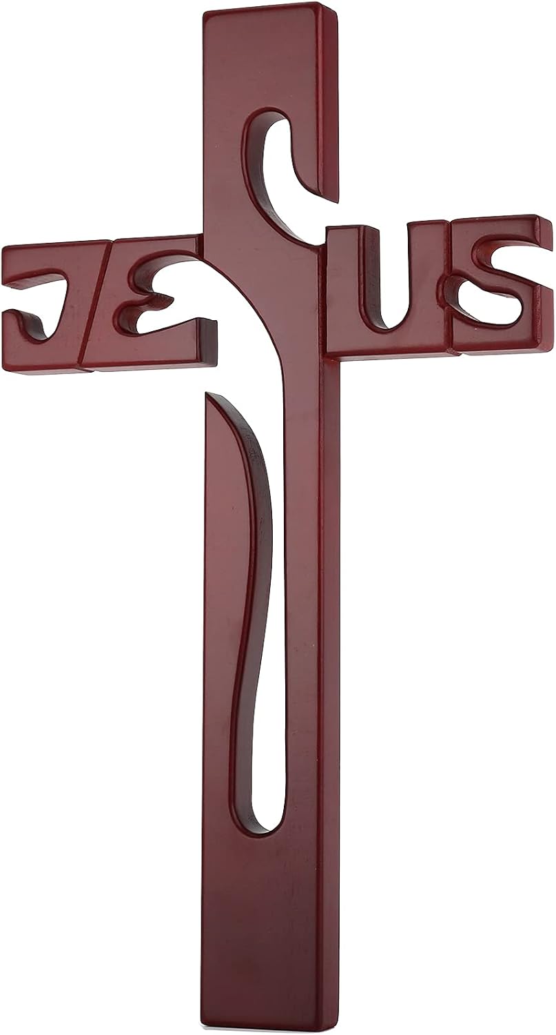 Wooden Cross Wall Decor, Hanging Wall Cross, Jesus Christ Wall Cross Perfect Gift for Christian, 15.4 inch for Home Decor, by NineTong