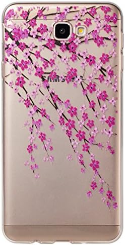 Galaxy J7 V, Galaxy J7 Prime, Galaxy J7 Perx, Galaxy Halo, Galaxy J7 2017, Wubebe Ultra Thin Clear Art Pattern Crystal Gel TPU Rubber Flexible Slim Skin Soft Case (Branches Flowers - Pink)