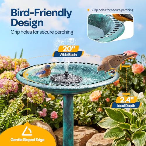 VIVOHOME Bird Bath with Solar Fountain Antique Bird Bath Outdoor Garden Feeding Bowl for Wild Birds Water Drinker, Green