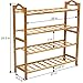 Bamboo Shoe Rack, Natural Bamboo 100% Natural Flat Bamboo Shoe Rack 4-Tier Entryway Shoe Shelf Storage Organizer for Closets, Bedrooms or Doorways