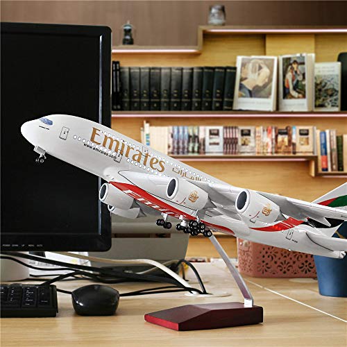 24-Hours 18"1:160 Scale Assembled Airplane Model Kits for Adults Emirates A380 with LED Light(Touch or Sound Control) Diecast Plane for Decoration or Gift