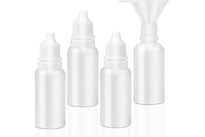 NOTOKE 5 PCS (4 Bottles + 1 Funnel) 15ml (0.5oz) Small Plastic Dropper Bottles - Empty, White Eye Liquid Dropper Bottles, Squeezable & Portable Travel Containers for Eye Drops, Refillable with Cap and Plug