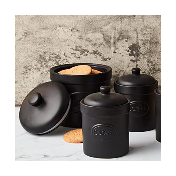 BIA-Biscuit-Barrel-Matte-Black-Matte-Storage-Jars-Stoneware-Kitchen-Storage-Biscuit-Barrel-Tea-Coffee-and-Sugar-Canisters-Set-Kitchen-Storage-Organisation-Available-in-White-and-Black BIA - Biscuit Barrel - Matte Black - Matte Storage Jar - Stoneware Kitchen Storage - Biscuit Barrel - Kitchen Storage…