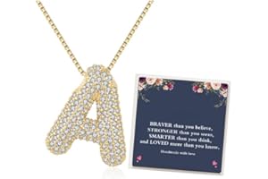 LIU JUN Bubble Letter Necklace Gold For Women, Cubic Zirconia Balloon Initial Alphabet Pendant 18k Gold Plated Dainty Statement Teen Girls Gift Jewelry