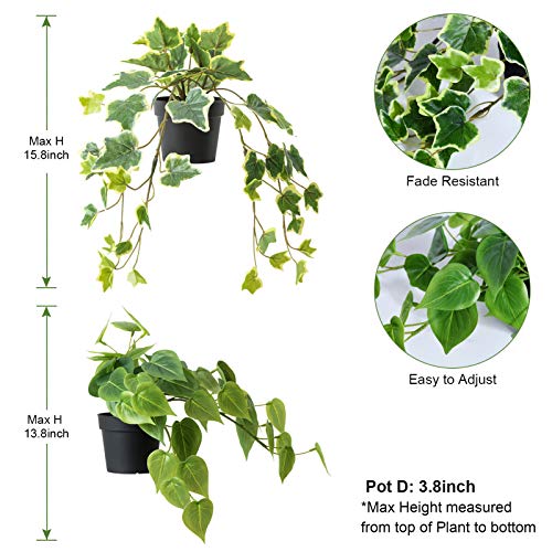 Hejdeco 16inch Artificial Hanging Plants 2 Pack, Small Hanging Plants, Faux Plant Indoor Small