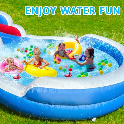 22FT Inflatable Grade Water Slide for Kids with Big Splash Pool, Heavy Duty Blue Kids Water Park with 550W Blower（Enhanced Version）, Wet & Dry Use Outdoor Bounce House for Backyard Summer Party