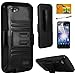 Huawei Raven LTE H892L (Net 10, Straighttalk, Tracfone), LF 4 in 1 Bundle, Hybrid Armor Stand Case with Holster and Locking Belt Clip, Stylus Pen, Screen Protector & Wiper Accessory (Holster Black)