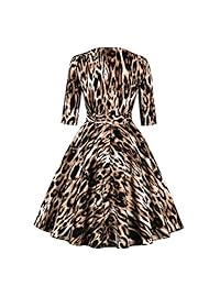 Wellwits - Vestido con cremallera para mujer, manga 3 4, diseño de leopardo