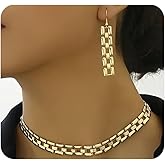 GIGB PBDK Gold Strap Chain Earrings Necklace Set, Vintage Minimalist Statement Jewelry Set, Dainty Versatile Cuban Jewelry Gift for Women