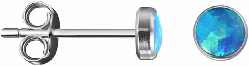 Opal 5 mm, Titanium Hypoallergenic Bezel Stud Earrings, For Sensitive Ears, Elegant and safe, Hipoalergénico para oídos sensibles