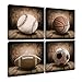 Rustic Soccer Football Baseball Basketball on Vintage Wood Grain Floor Fine Art Prints Sports Decor Soccer Nursery for Kids Boy Room Decoration,Framed (Vintage, 12x12inchx4pcs (30x30cmx4pcs))