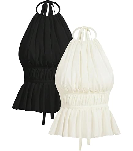 Sexy Smocked Open Back Halter Camisole Y2K Sleeveless Frill