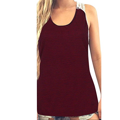 Tsmile Clearance Summer Women Lace Vest Tank Tops T-Shirt Sleeveless Casual Short Tops Blouse (Wine Red, L)