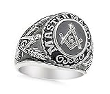 College Style (Silver Color) Stainless Steel Freemason Ring / Masonic Rings - Freemason's Jewelry for Free Masonry Member. Free Masons Masonary Ring with Masonic symbol (13)