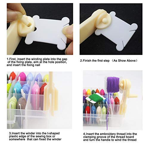 WeiMeet 230 Pieces Plastic Floss Bobbins with Floss Winder for Embroidery Floss Organizer Cross-Stitch Thread Holder