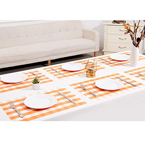 DOLOPL Fall Buffalo Check Placemats Orange and White Buffalo Plaid