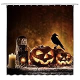 Feierman Halloween Shower Curtain for Bathroom Horror Crow Pumpkin Head Bathroom Curtain Decor Machine Washable Waterproof with Hooks 70x70Inches