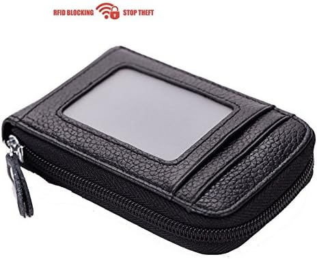 RFID Blocking Leather Mini Credit Card Case Organizer Compact Wallet with ID Window (Black)