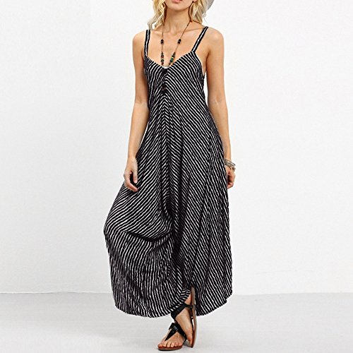 Corriee Plus Size Jumpsuits for Women Leisure Spaghetti Strap V Neck Stripe Baggy Jumpsuit Rompers Black