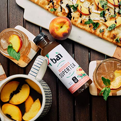 BAI ICED TEA, NARINO PEACH, ANTIOXIDANT INFUSED SUPERTEA, CRAFTED WITH REAL TEA (BLACK TEA, WHITE TEA), 18 FLUID OUNCE BOTTLES, 12 COUNT