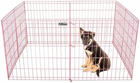 PetDanze Dog Puppy Playpen Pen 24" Height | Indoor Outdoor Exercise Outside Play Yard | Pet Small Animal Puppies Portable Foldable Fence Enclosures | 8 Panel Metal Wire, Pink