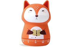 NUOSWEK Mechanical Kitchen Timer, Cute Animal Timer for Kids, Wind Up 60 Minutes Manual Countdown Timer for Classroom, Home, Study and Cooking (Orange Fox)
