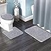 Gimars Supper Soft Absorbent Pile Microfiber Bathroom Rugs Sets, 3PCS Quick Dry Non Slip Bath Mats & Contoured Toilet Lid Cover Set, Non Coming Apart Plush Carpets Mats for Tub, Shower, Bathroom, Gray