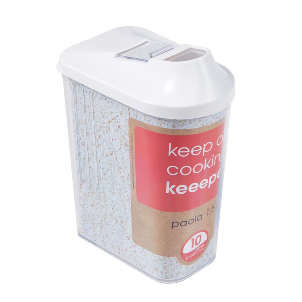 keeeper Pouring Jar, Infinitely Adjustable Dispensing Lid, BPA-Free Plastic, 1.5 Litre, 11.5x7x21 cm, Paola, White