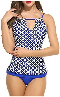 jghdfhggksj Women's Print Padded Tankini Top With Fold Over Waist Briefs Set Bathing Suit Swimwear NavyLarge